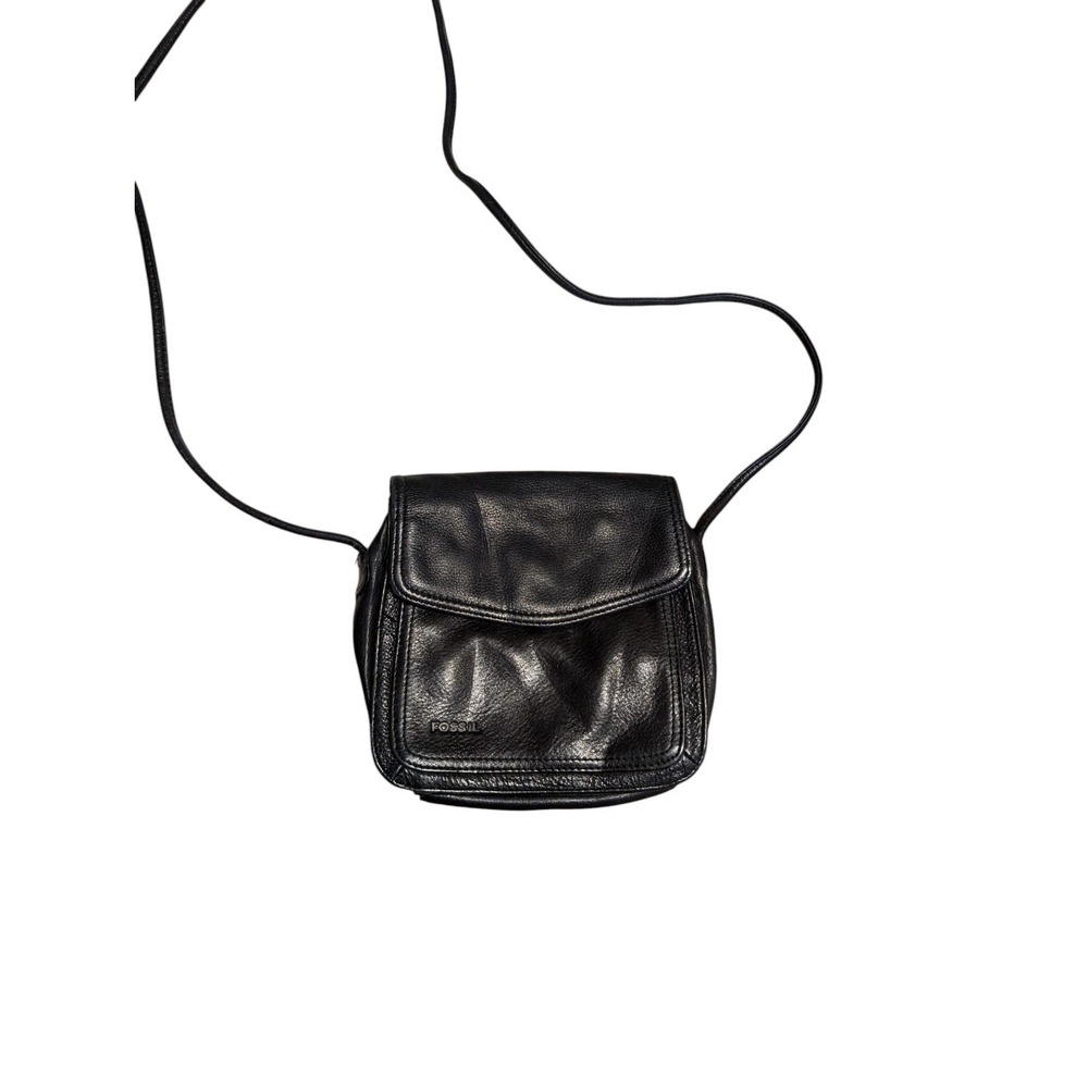 Women's Vintage Black‎ Fossil Crossbody Purse Leather Preowned Cute
